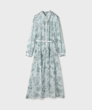 GRACE CONTINENTAL フラワープリントプリーツワンピース ブルー