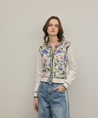 GRACE CONTINENTAL フラワープリントニットカーディガン ホワイト