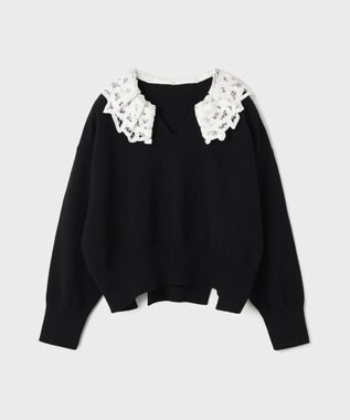 GRACE CONTINENTAL レースカラーニットトップ ブラック