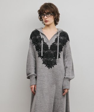 GRACE CONTINENTAL ケミカルレースニットワンピース グレー