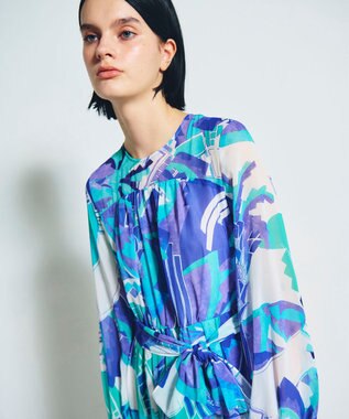 GRACE CONTINENTAL アールデコリゾートプリントワンピース ブルー