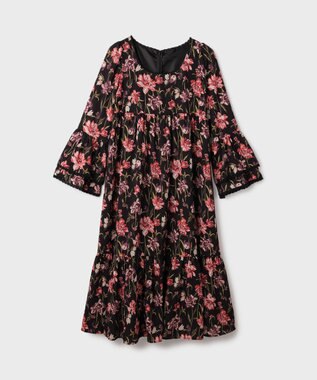 GRACE CONTINENTAL ボタニカルプリントティアードワンピース ブラック