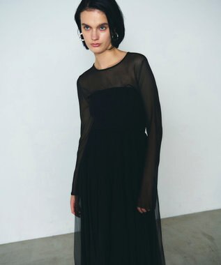 GRACE CONTINENTAL プリーツコンビベアワンピース ブラック