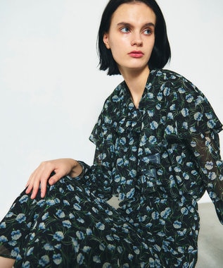 GRACE CONTINENTAL スモールフラワーケープトップ ブラック