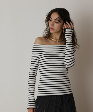 GRACE CONTINENTAL オフショルリブニットトップ バイカラー