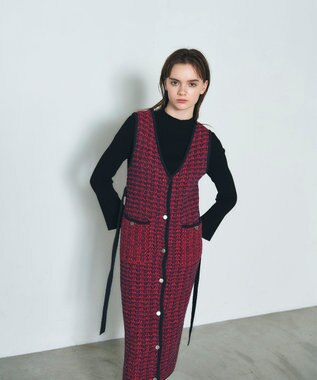 GRACE CONTINENTAL バイカラージャガードニットワンピース レッド