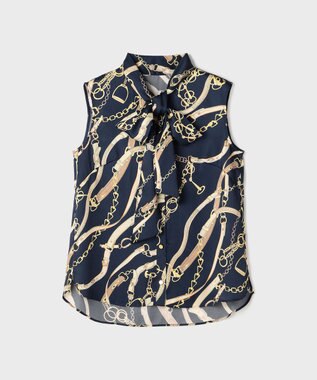GRACE CONTINENTAL チェーンプリントボウタイブラウス ネイビー