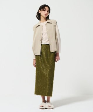 GRACE CONTINENTAL フリンジジャガードタイトスカート カーキ