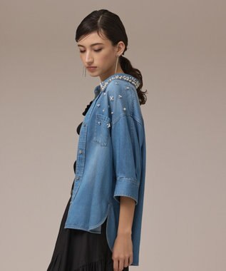 GRACE CONTINENTAL デニムハーフスリーブシャツ ブルー