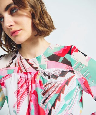 GRACE CONTINENTAL アールデコリゾートプリントワンピース ピンク