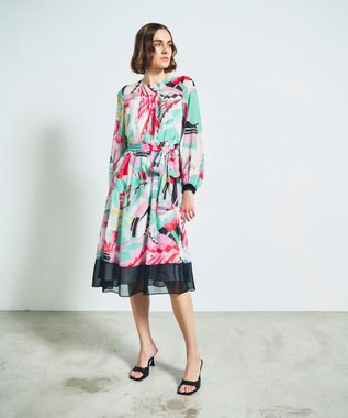 GRACE CONTINENTAL アールデコリゾートプリントワンピース ピンク