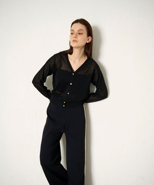 GRACE CONTINENTAL ラインVネックニットカーディガン ブラック