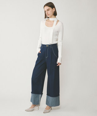 GRACE CONTINENTAL ロールアップワイドパンツ インディゴ