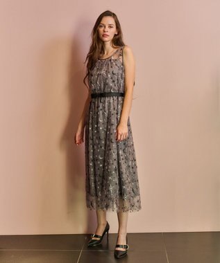 GRACE CONTINENTAL スペースembチュールドレス グレー