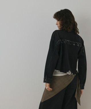 GRACE CONTINENTAL フリンジスタッズデニムジャケット ブラック