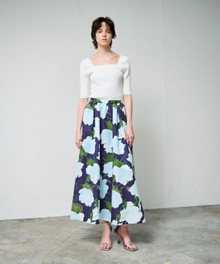 GRACE CONTINENTAL グログランボタニカルスカート ネイビー
