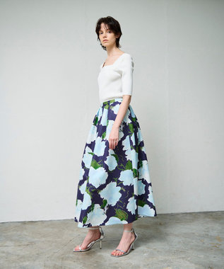 GRACE CONTINENTAL グログランボタニカルスカート ネイビー