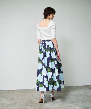 GRACE CONTINENTAL グログランボタニカルスカート ネイビー