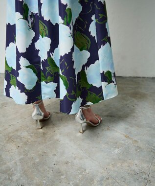 GRACE CONTINENTAL グログランボタニカルスカート ネイビー