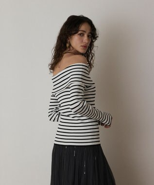 GRACE CONTINENTAL オフショルリブニットトップ バイカラー