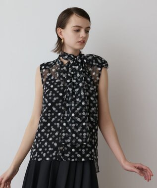 GRACE CONTINENTAL ドットオパールボウタイノースリーブ ブラック