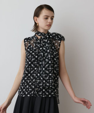 GRACE CONTINENTAL ドットオパールボウタイノースリーブ ブラック