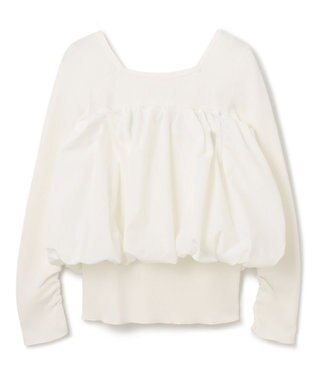 GRACE CONTINENTAL タフタケープ付ニットトップ ホワイト