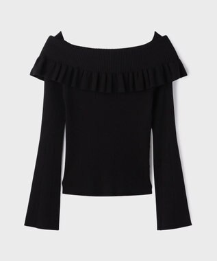 GRACE CONTINENTAL オフショルフリルニットトップ ブラック