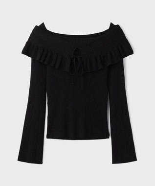 GRACE CONTINENTAL オフショルフリルニットトップ ブラック