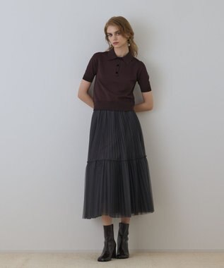 GRACE CONTINENTAL バイカラーポロニットトップ ダークブラウン