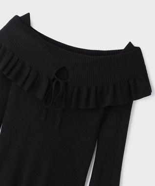 GRACE CONTINENTAL オフショルフリルニットトップ ブラック