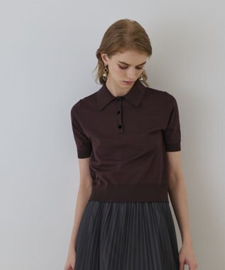 GRACE CONTINENTAL バイカラーポロニットトップ ダークブラウン