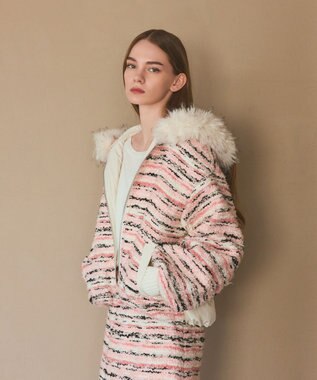 GRACE CONTINENTAL ツイードコンビショートブルゾン ピンク