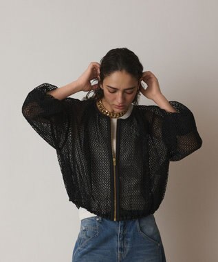 GRACE CONTINENTAL メッシュギャザーブルゾン ブラック