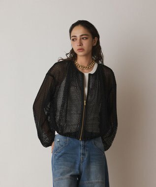 GRACE CONTINENTAL メッシュギャザーブルゾン ブラック