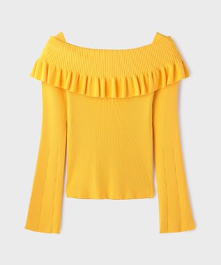 GRACE CONTINENTAL オフショルフリルニットトップ イエロー