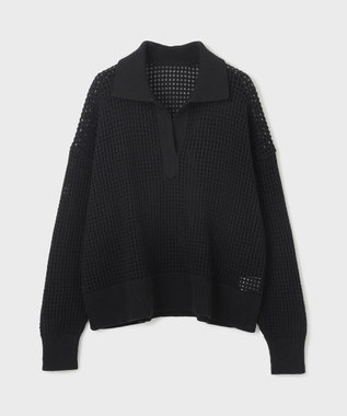 GRACE CONTINENTAL メッシュVネックニットトップ ブラック