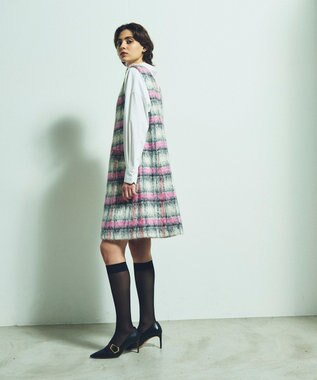 GRACE CONTINENTAL シャギーチェックジャンパースカート ピンク