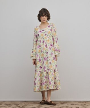 GRACE CONTINENTAL ボタニカルプリントティアードワンピース イエロー