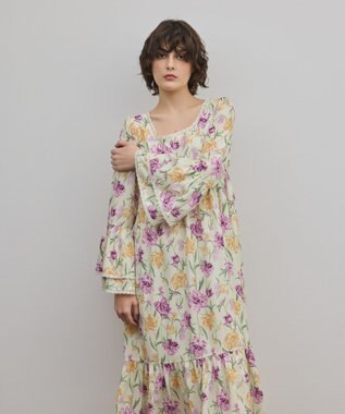 GRACE CONTINENTAL ボタニカルプリントティアードワンピース イエロー