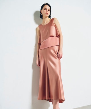 GRACE CONTINENTAL サテンバイアスロングスカート オレンジ