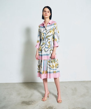 GRACE CONTINENTAL スカーフプリントシャツドレス ピンク