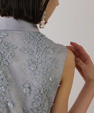 GRACE CONTINENTAL フラワーライン刺繍ワンピース グレー