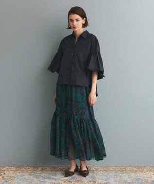 GRACE CONTINENTAL ラメストライププリントスカート ブラック