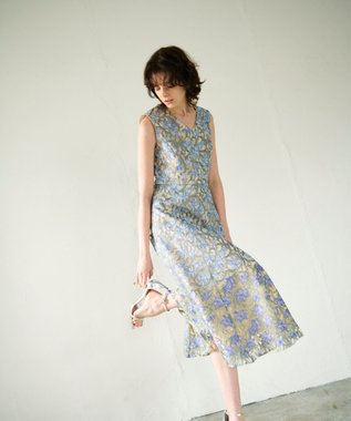 GRACE CONTINENTAL サラサオーナメントドレス ブルー