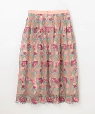 GRACE CONTINENTAL フラワー刺繍チュールスカート ピンク