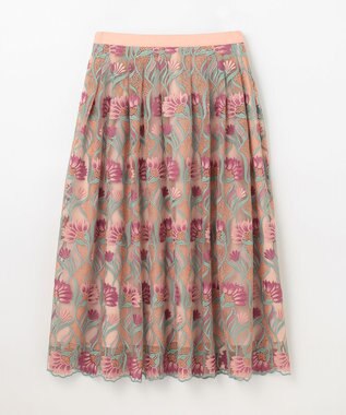 GRACE CONTINENTAL フラワー刺繍チュールスカート ピンク