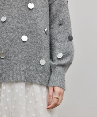 GRACE CONTINENTAL スパンコールニットトップ グレー