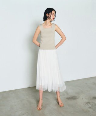 GRACE CONTINENTAL スクエアリブニットトップ グレー