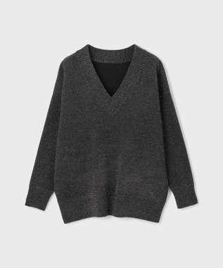 GRACE CONTINENTAL ラメVネックニットトップ ブラック